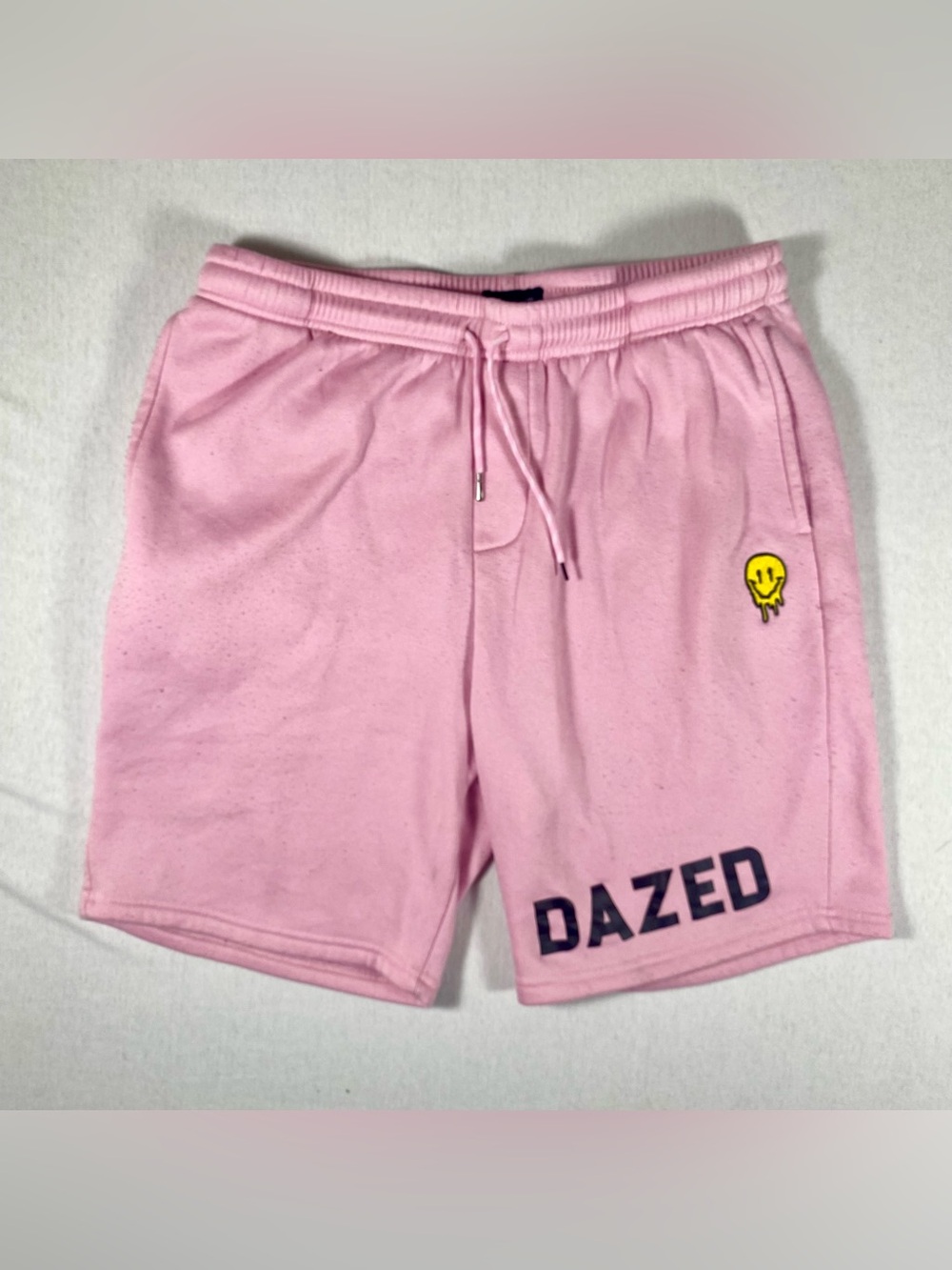 Public Record Pink Cotton Sweat Shorts Drawstring Elastic Waist Men’s L smiley